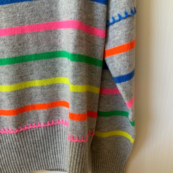 BEAUTIFUL NEW AUTUMN GRAY CASHMERE MULTI STRIPED BRETON CASHMERE SWEATER - Picture 5 of 16